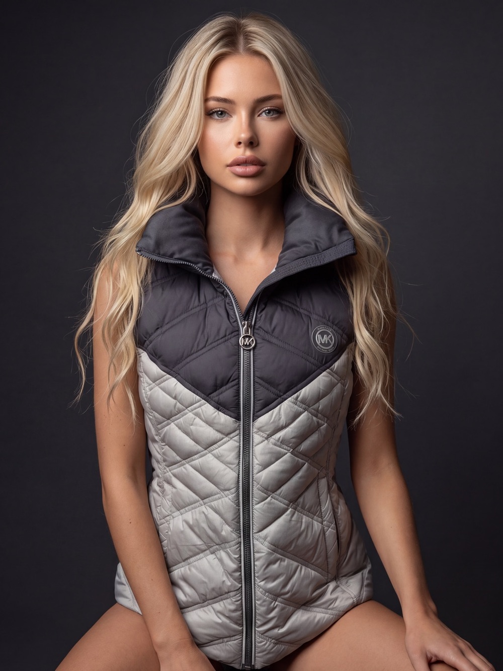 Michael Kors Two-Tone Quilted Puffer Vest in Dark Gray and Light Gray